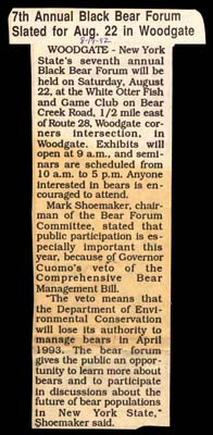 woodgates 7th annual black bear forum slated for august 22 1992