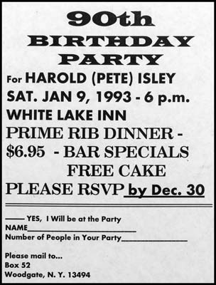 90th birthday party flyer for harold pete isley january 9 1993