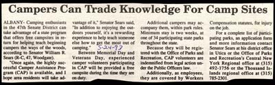 camper assistance program trades knowledge for campsites may 24 1993