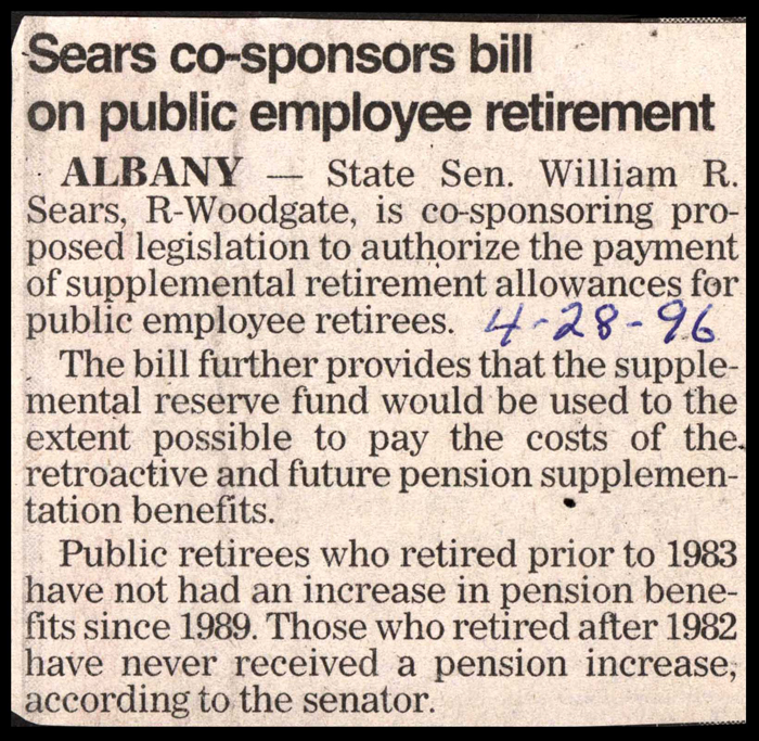 sears cosponsors bill on public employee retirement april 28 1996