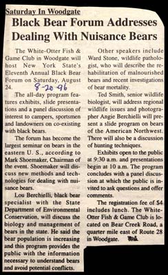 black bear forum address steps to deal with nuisance bears august 20 1996
