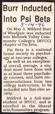 mildred burr inducted into mvcc chapter of psi beta may 3 1996