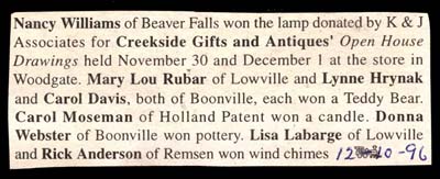 residents win gifts in creekside gifts and antiques drawing december 10 1996