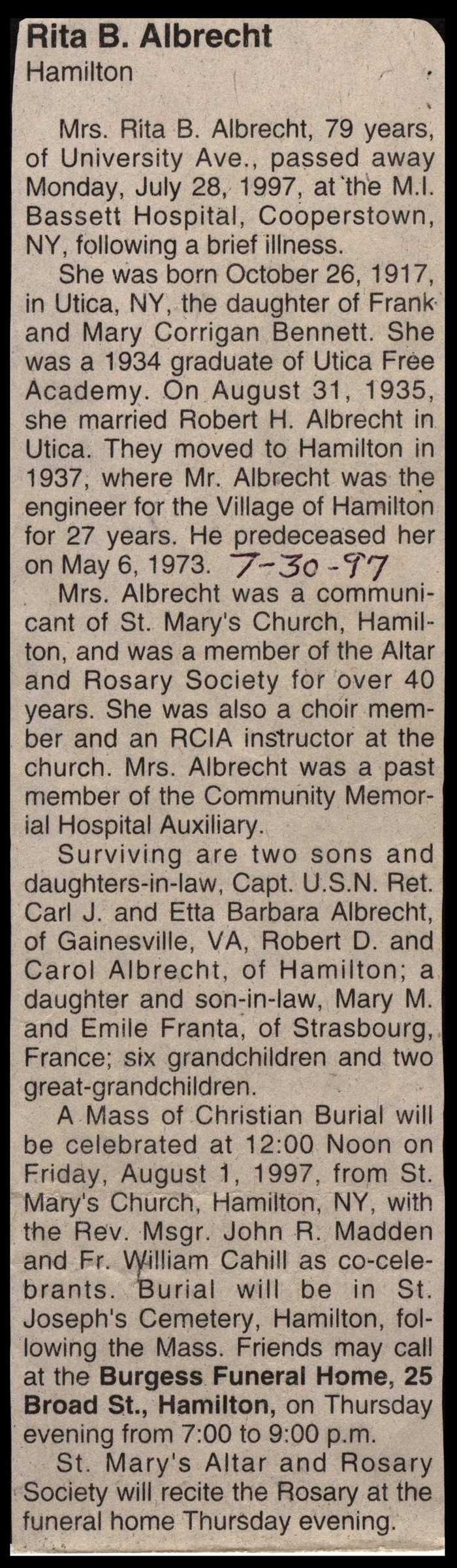 albrecht rita b bennett wife of robert h albrecht obit july 28 1997
